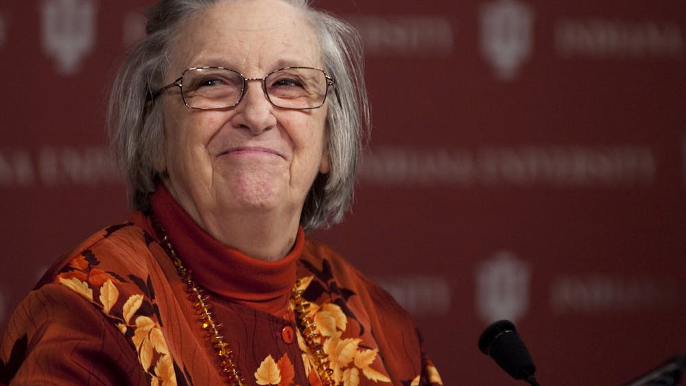 Elinor Ostrom listens to a question at a press conference Oct. 12, 2009, in Bloomington. Ostrom became the first woman to be awarded the Nobel prize for economics that same day. 