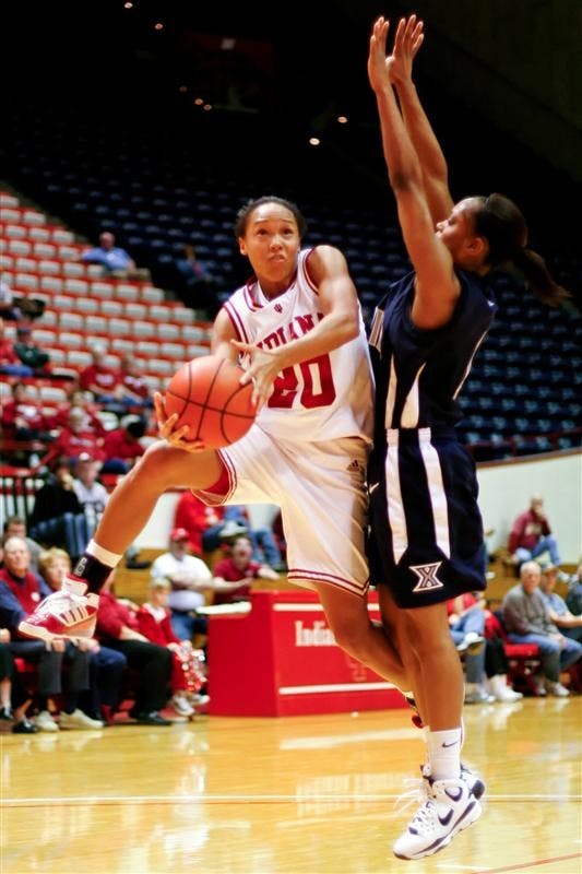IU sophomore guard Whitney Lindsay attempts an underhand layup during IU's 62-59 loss to Xavier in the second round of the Preseason WNIT on Nov. 16 at Assembly Hall. The Hoosiers will host Butler, 3-4, at 7 p.m. today at Assembly Hall.