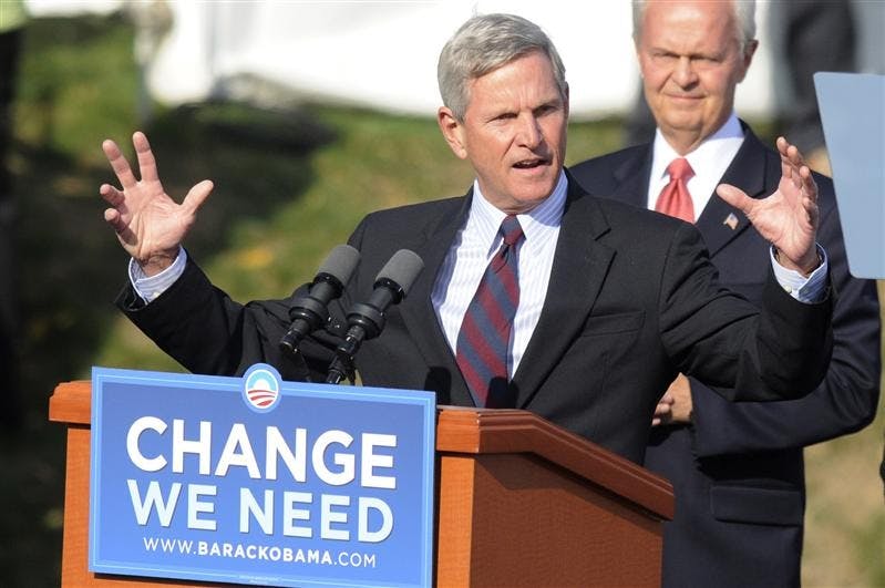 Rep. Baron Hill, D-9th, speaks during a rally for Democratic presidential candidate Sen. Barack Obama, D-Ill. on Oct. 23 at the American Legion Mall in Indianapolis. Hill won another term in congress, defeating challenger Mike Sodrel.