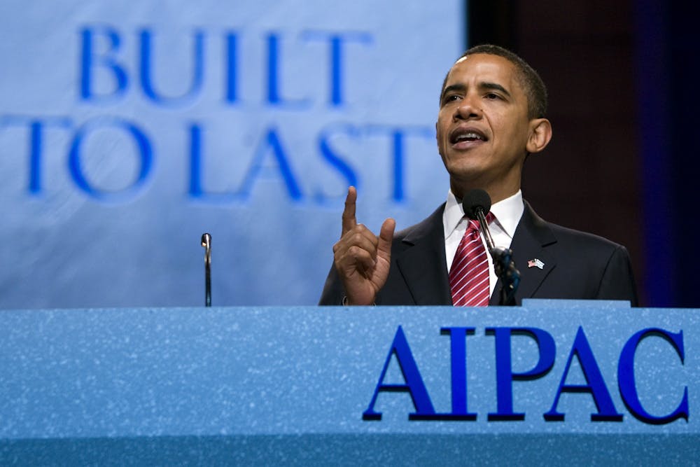 <p>Former President Barack Obama speaks June 4, 2008, at the American Israel Public Affairs Committee policy conference in Washington, D.C.</p>