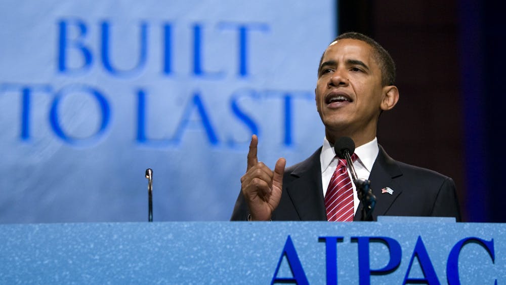 Former President Barack Obama speaks June 4, 2008, at the American Israel Public Affairs Committee policy conference in Washington, D.C.