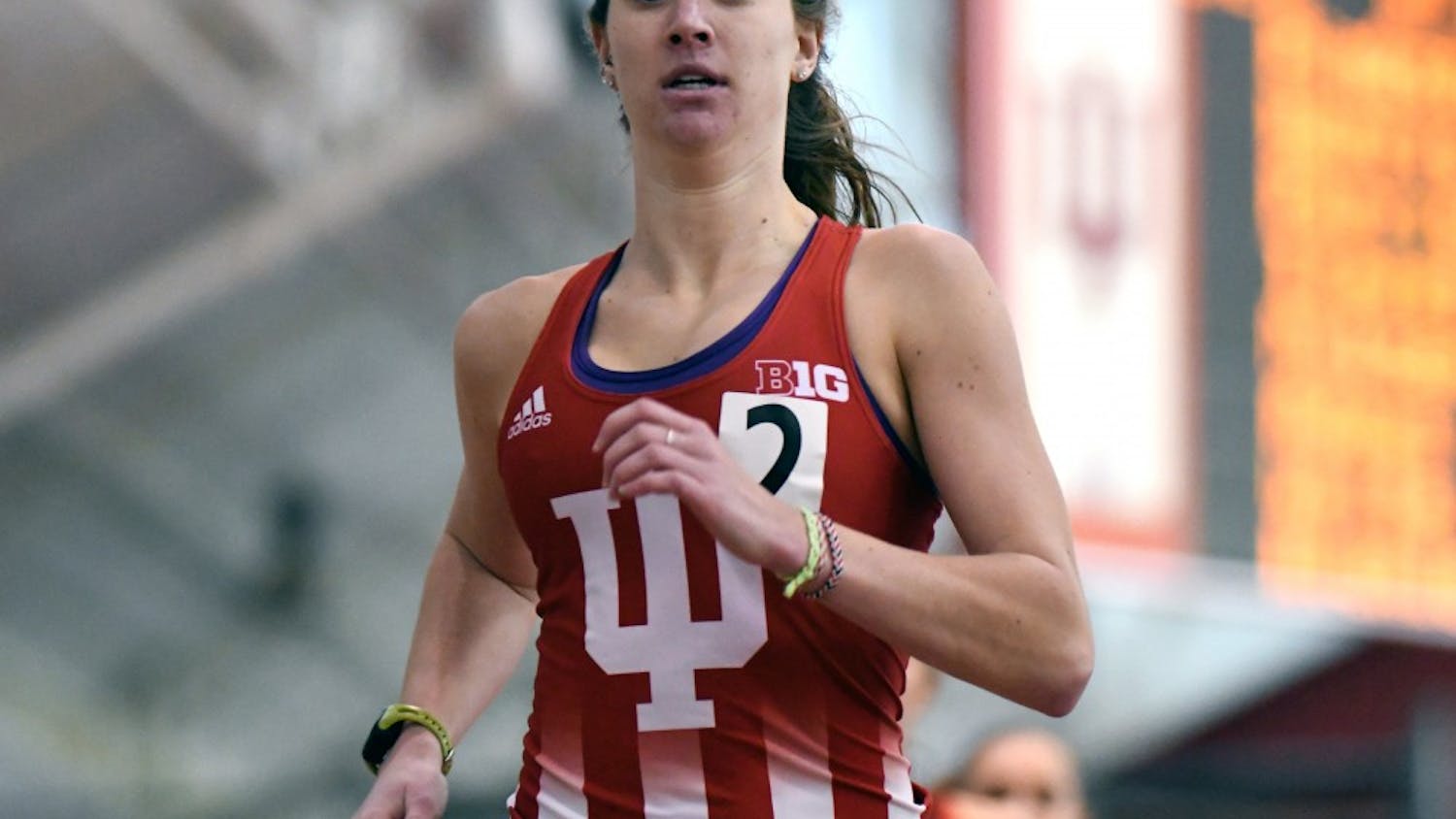 Then-junior Haley Harris competes in the 800-meter run against Tennessee Jan. 6 in Harry Gladstein Fieldhouse. Harris scored for IU at the Miami Opener on Friday.&nbsp;