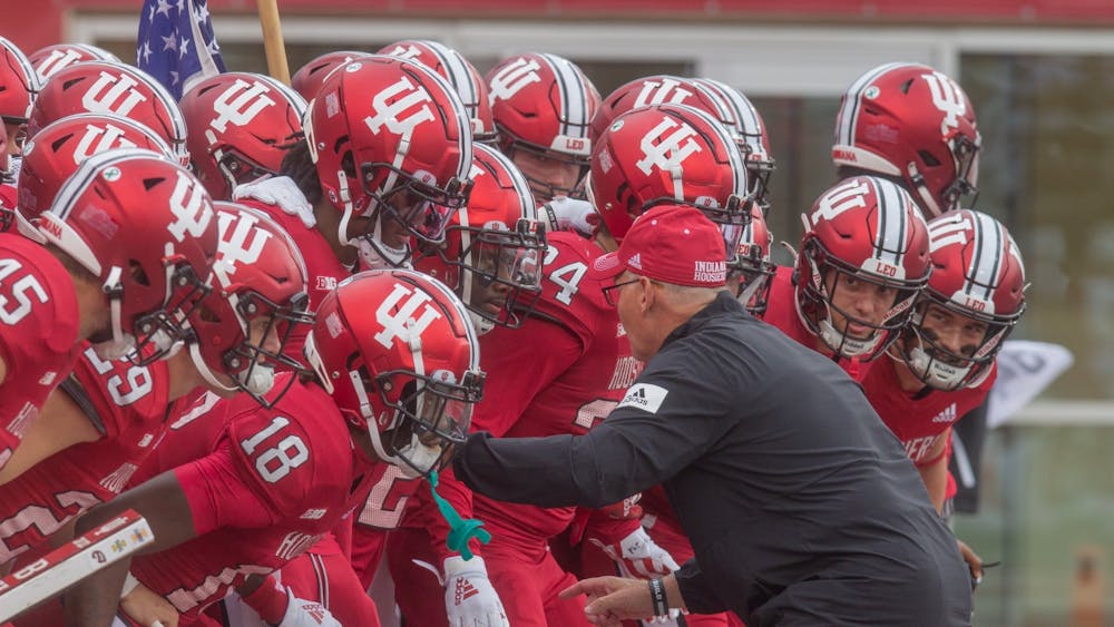 Head coach Tom Allen directs the Hoosiers before playing against Penn State Nov. 5, 2022, at Memorial Stadium. Indiana defeated Michigan State 39-31.