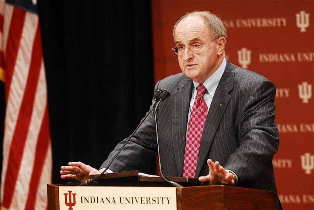 IU President Michael McRobbie speaks Tuesday during the State of the University speech at IU-Purdue University Indianapolis.