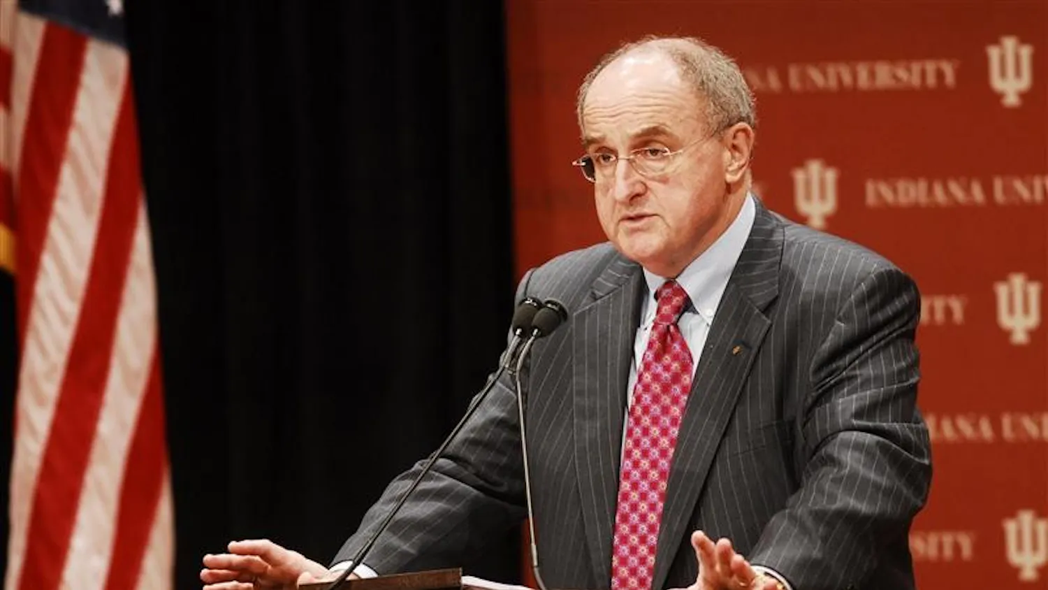 IU President Michael McRobbie speaks Tuesday during the State of the University speech at IU-Purdue University Indianapolis.