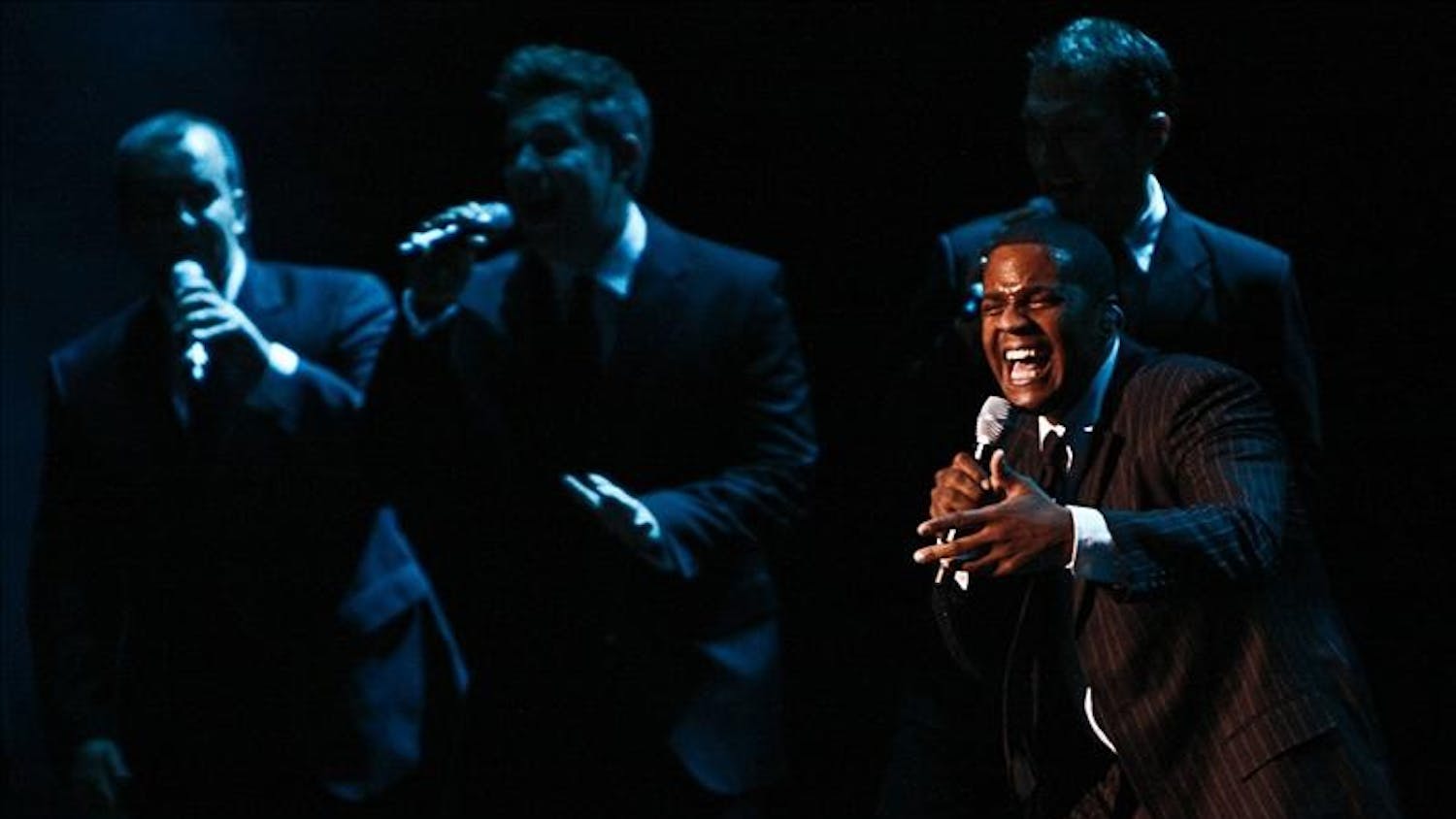 IU alumni Jerome Collins, of Straight No Chaser, sings Oct. 25, 2008 at the IU Auditorium. Straight No Chaser was signed by Atlantic Records, after a video on YouTube hit eight million views.