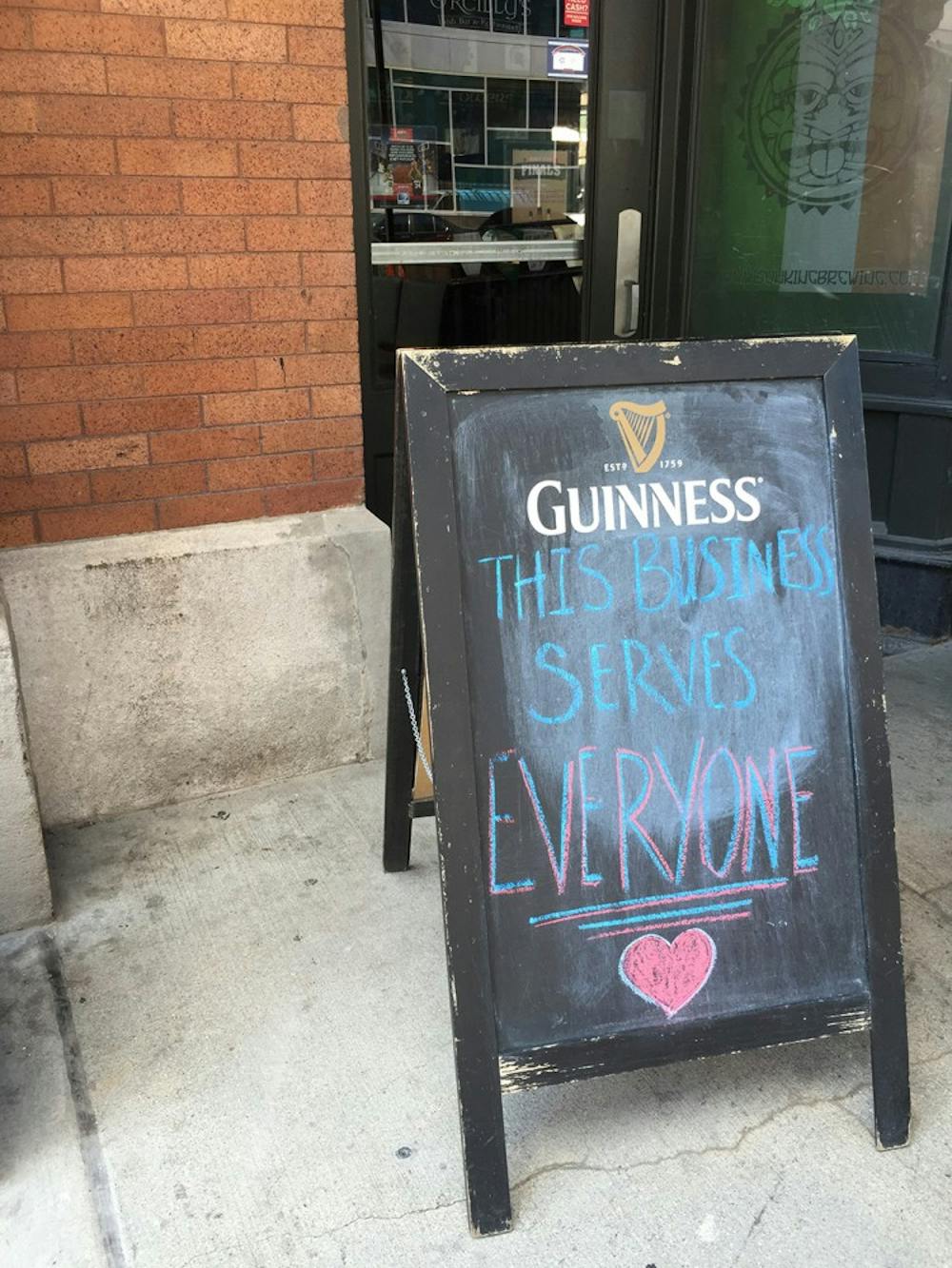 A Guinness chalkboard sign sits outside O’Reilly’s Irish Bar &amp; Restaurant in downtown Indianapolis. Even though RFRA has been signed, Indianapolis as a city has non-discrimination laws that protect LGBT citizens, according to the Human Rights Campaign.