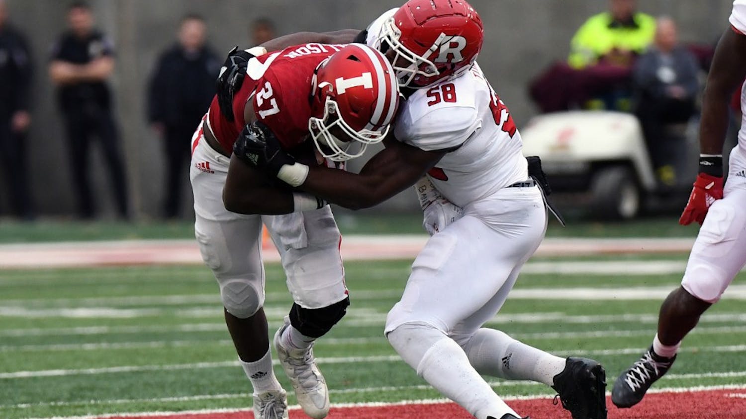 Then-freshman, now sophomore running back Morgan Ellison runs the ball in the first half against Rutgers on Nov. 18, 2017, at Memorial Stadium. IU Athletics announced Friday night Ellison has been suspended from IU for 2.5 years and is permanently dismissed from the IU football team.