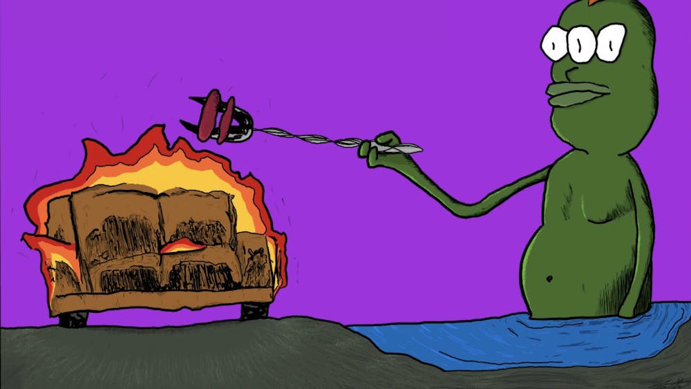 Illustration of a burning couch created by Forest Steele. The Burning Couch Festival 2023 will take place on Sunday, April 16 at Switchyard Park.