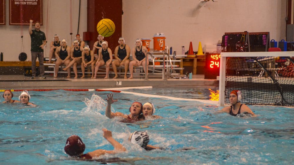 Then-sophomore Izzy Mandema looks to catch the ball March 7, 2020, in the Counsilman-Billingsley Aquatics Center. Mandema won Mountain Pacific Sports Federation Player of the Week after the first weekend of competition Feb. 9.