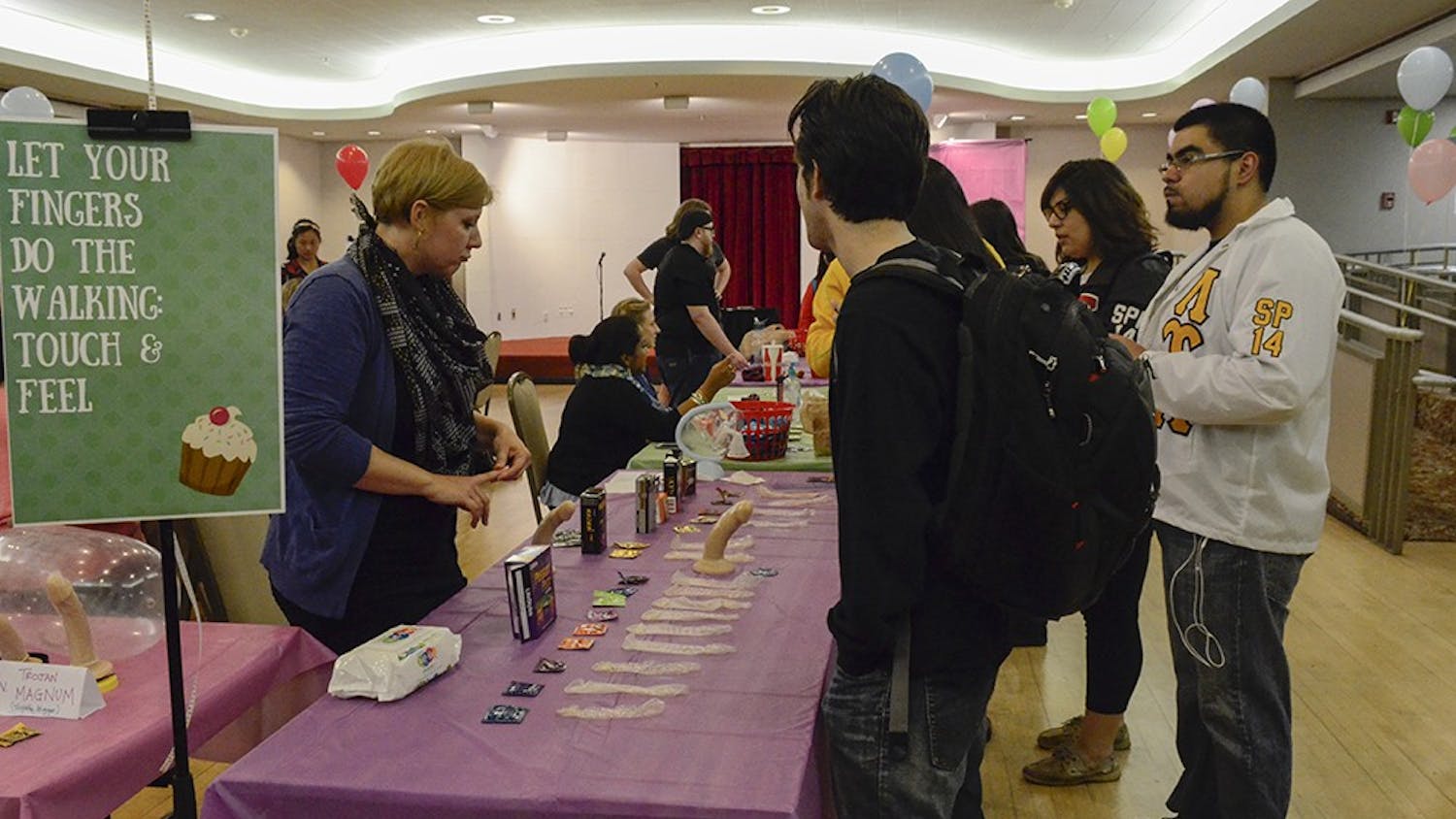 Different sizes, types and textures of condoms from around the world were on display at Cupcakes and Condoms in the Frangipani Room of the Indiana Memorial Union on Monday. The event also had free cupcakes and condoms for students to take. 