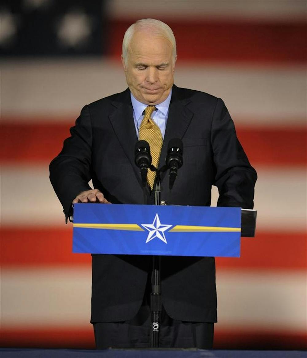 Sen. John McCain, R-Ariz., delivers remarks during an election night rally on Tuesday in Phoenix.