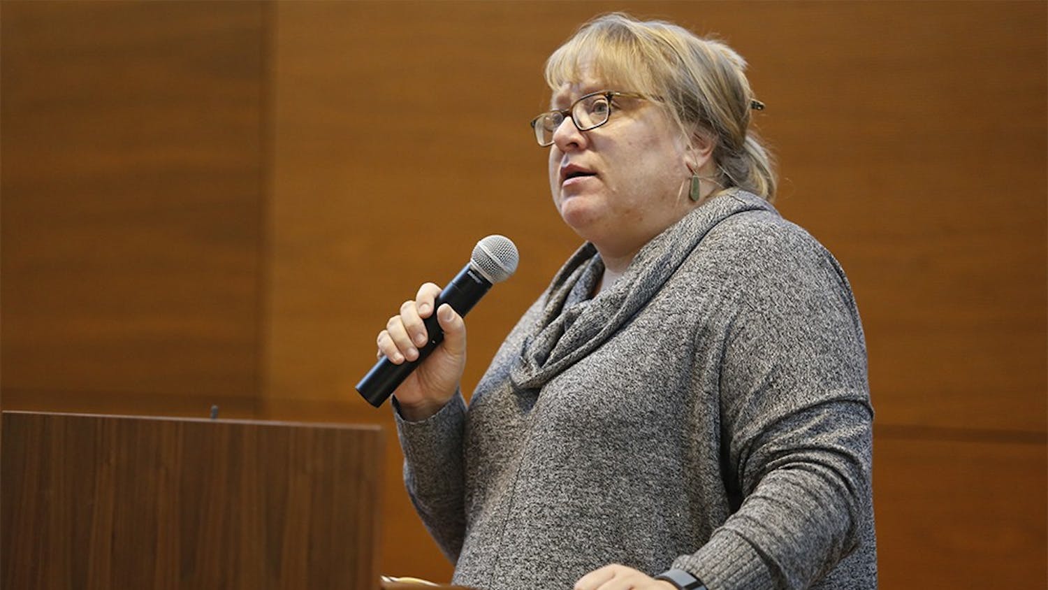 Associate Professor in the School of Global and International Studies Elizabeth Dunn speaks about the danger of "scapegoating" in terrorist situations like the one that recently took place in Paris during a teach-in Wednesday at the School of Global and International Studies.