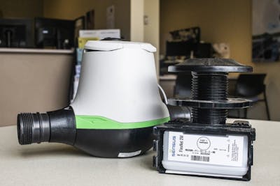 A smart water meter sits on a table July 1 in the City of Bloomington Utilitiesoffice. The new meters are designed to withstand freezing temperatures during the winter.