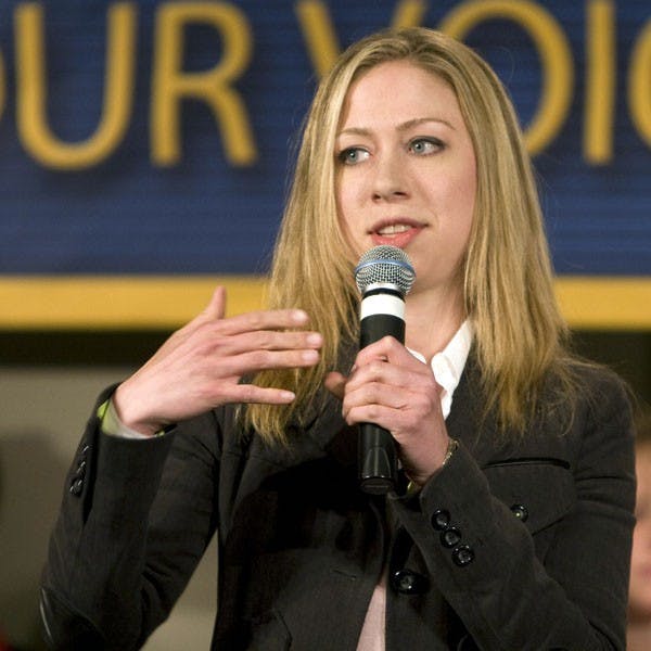 Former first daughter Chelsea Clinton speaks Monday at the IU Auditorium. Clinton was in town to campaign for her mother Hillary Clinton.