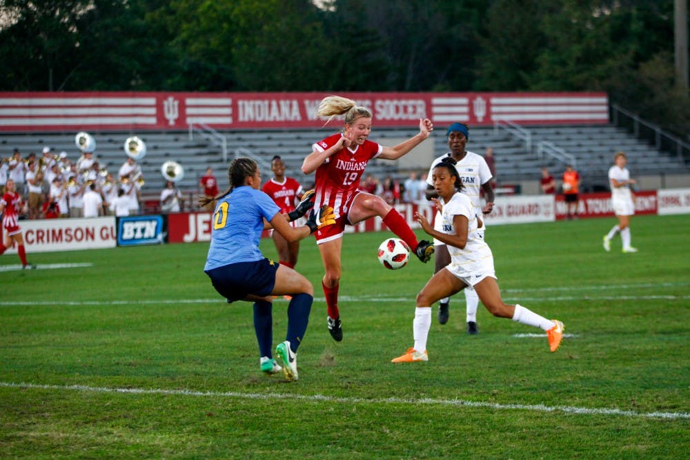 <p>Junior Chandra Davidson attempts to score in the final seconds of regulation time Sept. 13 at Bill Armstrong Stadium. IU lost at Illinois, 1-0, on Sunday afternoon.</p>