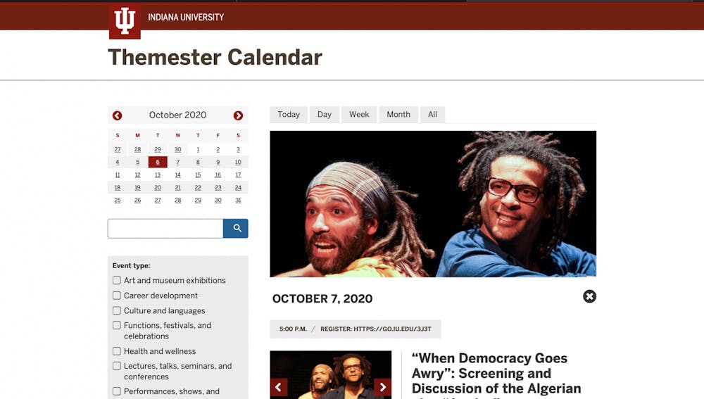A screen grab from the IU Themester's website calendar 