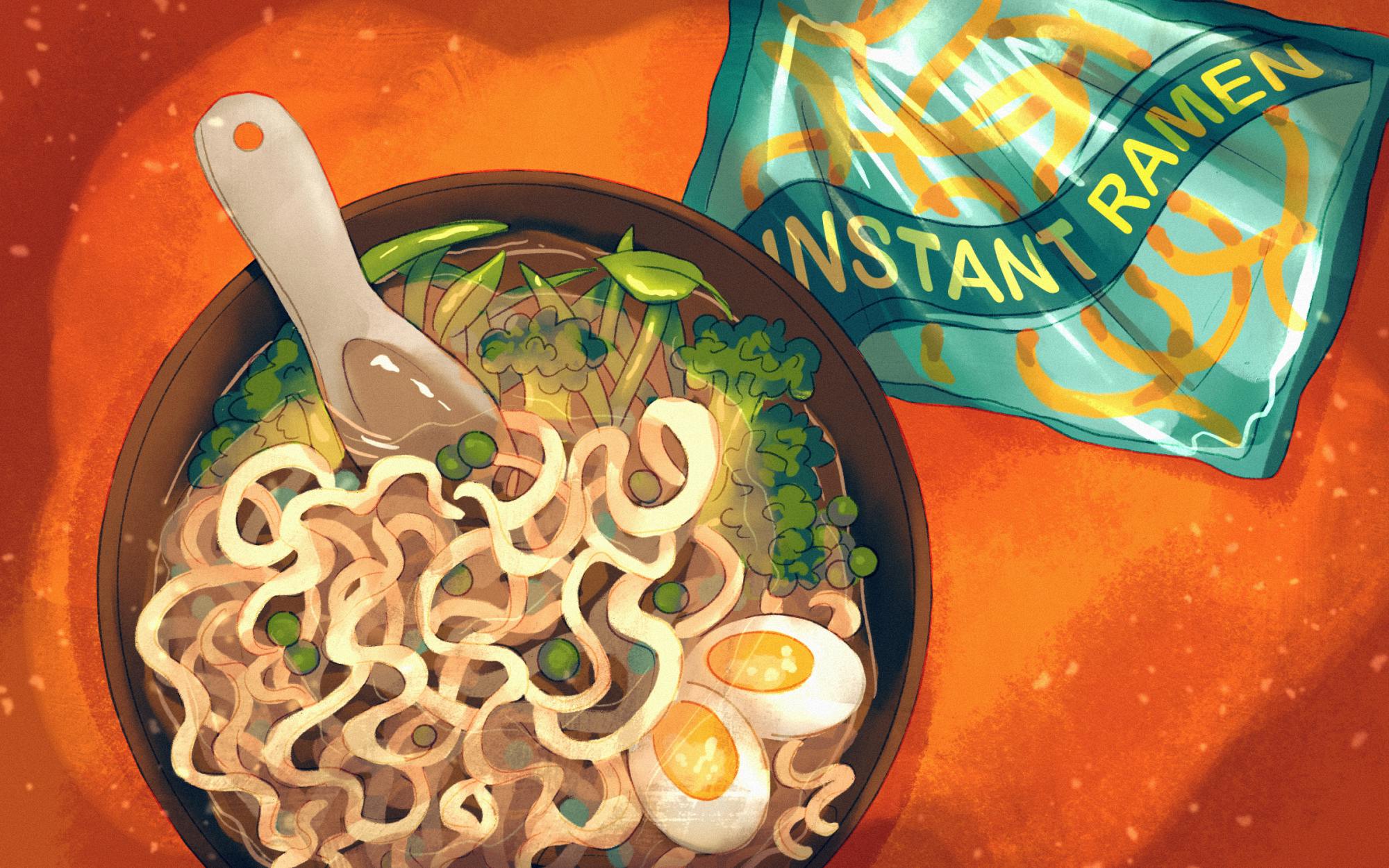 Anime style tasty ramen ni a bowl on a wooden table. Generated ai. 22555278  Stock Photo at Vecteezy