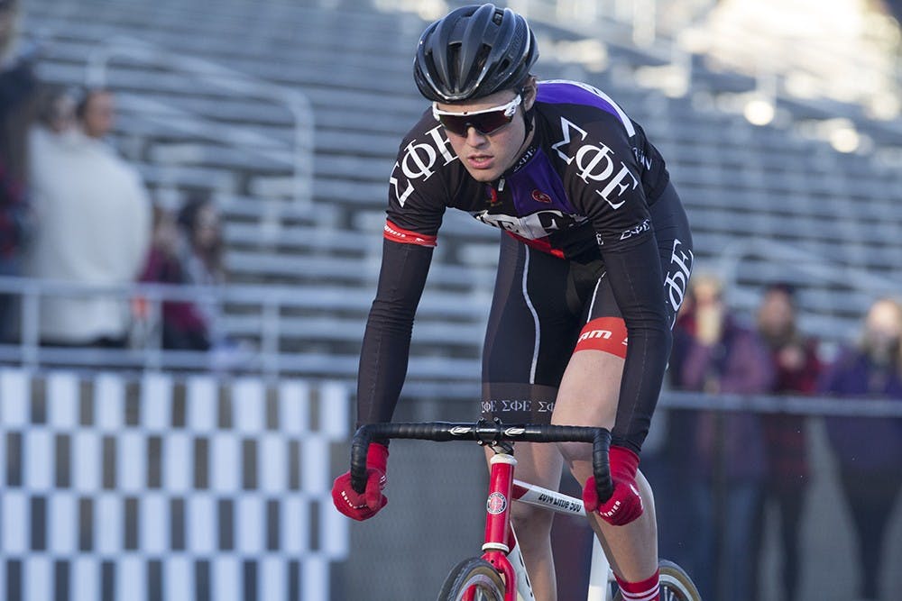 Charlie HIcks begins his warm up lap for Sigma Phi Epsilon's qualifying attempt on Saturday morning. Sigma Alpha Epsilon finished with a time of 2:29.595.