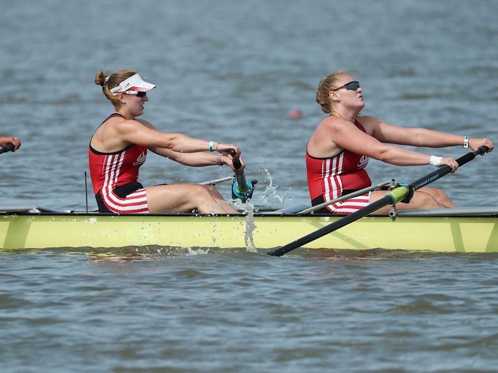 Members of the IU rowing team compete June 1, 2019, at the 2019 Rowing NCAA Championships in Indianapolis. No. 17 Indiana rowing finished fourth at the Big Ten Championships on Sunday in Indianapolis. 