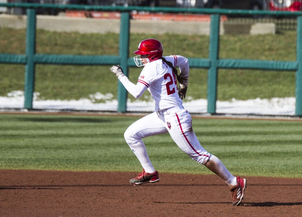 <p>Left fielder Taylor Lambert steals second and third from a wild pitch landing her in scoring position. IU faced Ohio State on March 24 and won, 4-1. The Hoosiers will play Louisville on Wednesday at home.</p>