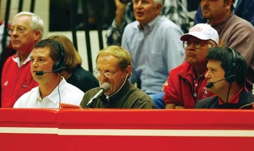 Courtesy PhotoIn this undated photo Todd Leary, Don Fischer and Joe Smith call an IU basketball game at Assembly Hall. Fischer was named Indiana sportscaster of the year Sunday.                               