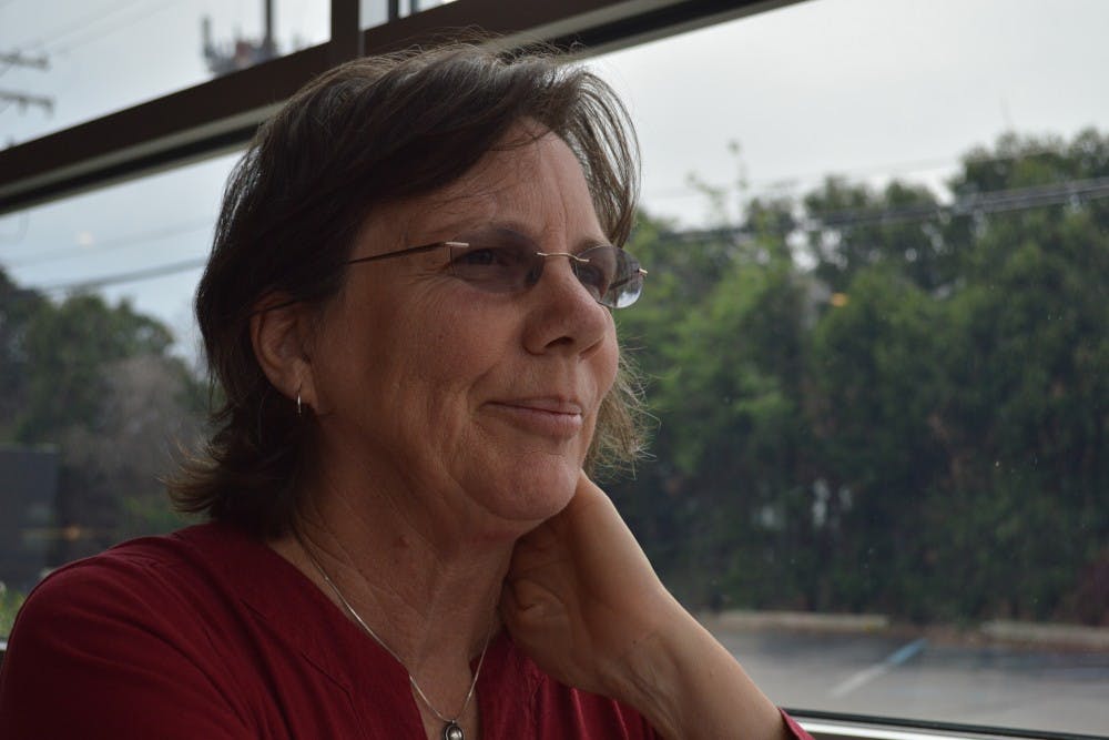 Hydrologist Sherry Mitchell-Bruker talks about the pollution of Lake Monroe on Tuesday afternoon at Bakehouse. Mitchell-Bruker started Friends of Lake Monroe in November 2016. Friends of Lake Monroe is&nbsp;a citizens group dedicated to improving the water quality of Lake Monroe.&nbsp;