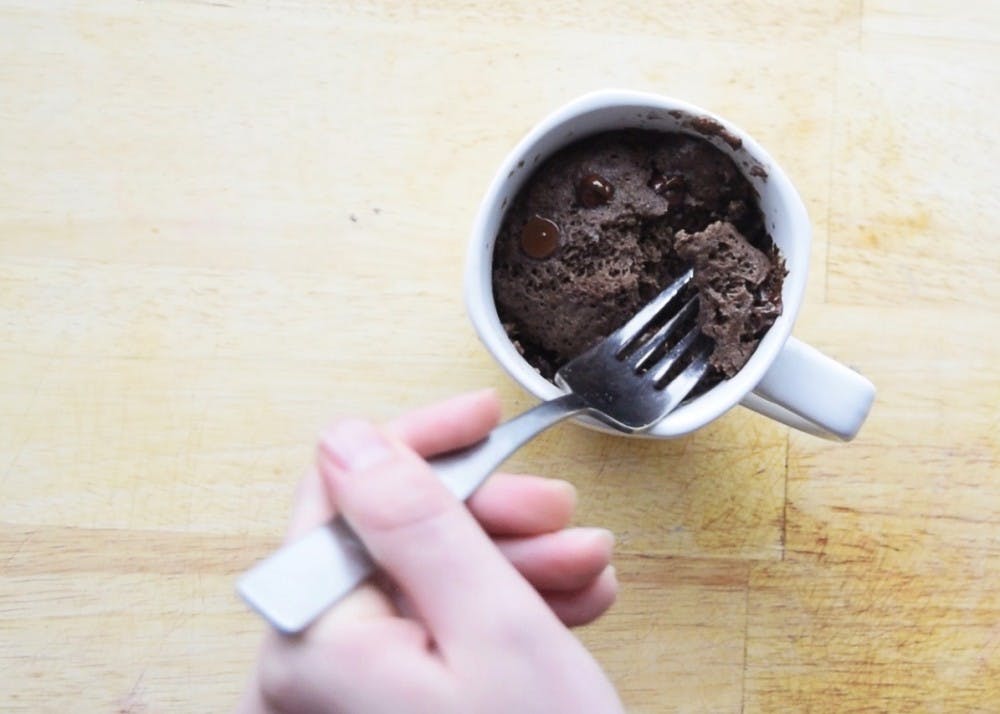 <p>Chocolate cake in a mug is an easy way to fulfill any chocolate cravings. It only needs four ingredients and can be prepared in your residence hall.</p>