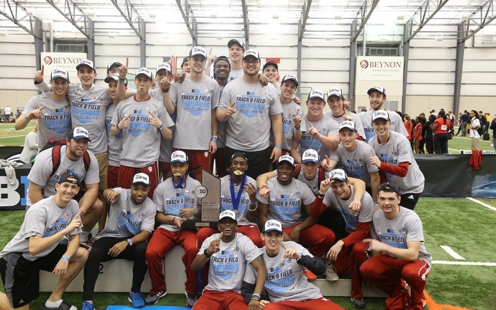 <p>The men's track and field team celebrated after winning the Big Ten Championship for the first time in five seasons Feb. 26, 2017. The Hoosiers will compete in the Power 5 Invitational this weekend in Michigan.</p>