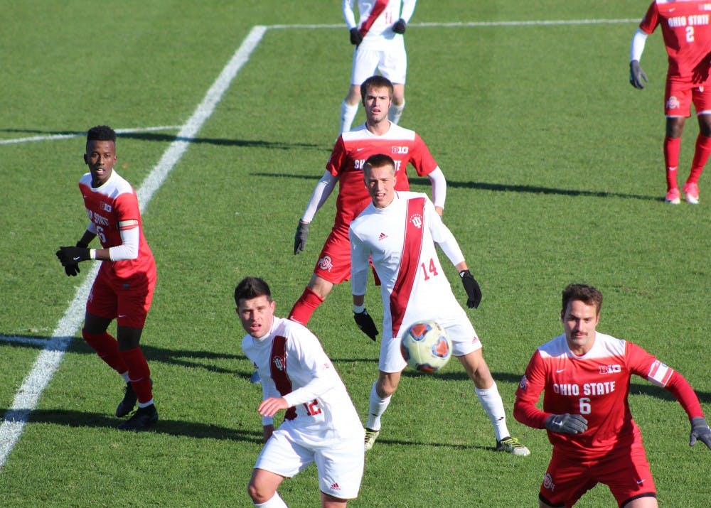 <p>Then-freshman attacker Griffin Dorsey awaits a cross into the box during a match in 2017 at Grand Park in Westfield, Indiana, against Ohio State. IU lost to Wake Forest in its season-opener Friday.</p>
