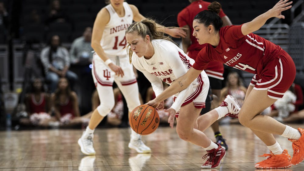 Graduate guard Nicole Cardaño-Hillary steals the ball against Rutgers on March 3, 2022, at Gainbridge Fieldhouse in Indianapolis. Indiana defeated Rutgers 66-54 on Thursday. 