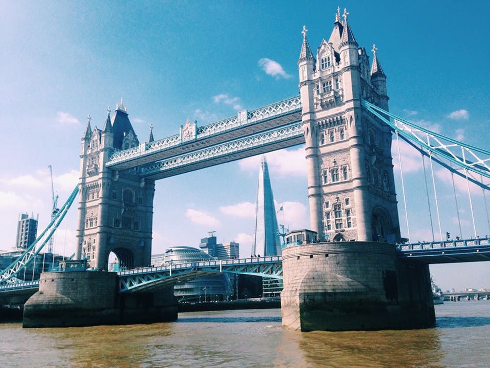 The Tower Bridge in London, built across the River Thames. 