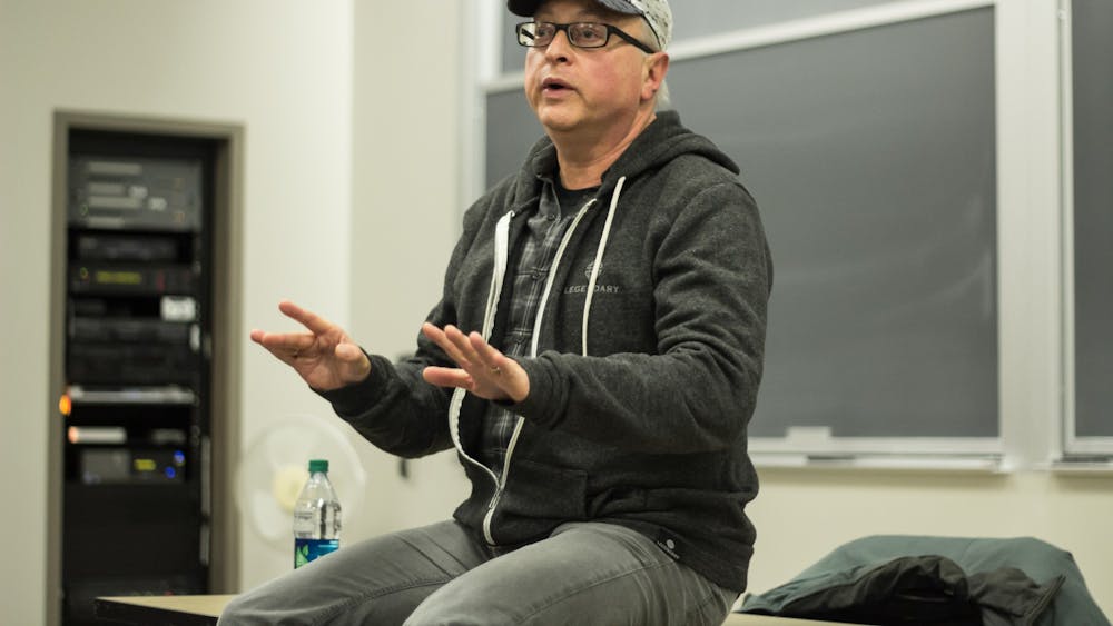 Batman producer and IU alumnus Michael Uslan speaks Feb. 4, 2015, in the Ernie Pyle Hall auditorium on the future of the film and television industry. Uslan published his book “Batman’s Batman: A Memoir from Hollywood, Land of Bilk and Money,” through IU press March 1. 