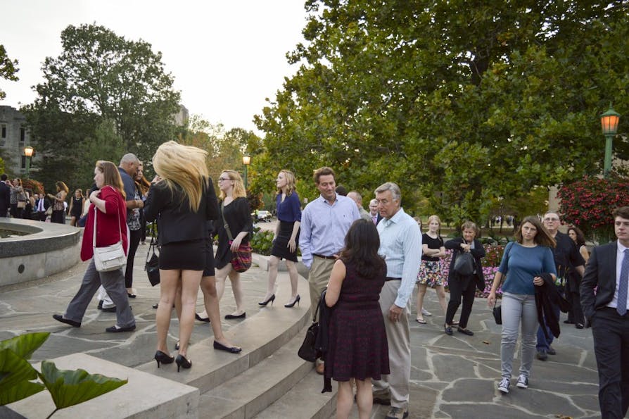 Students wait outside the IU Auditorium with their parents for the induction ceremony to start. IU Family Weekend will begin this Friday and go through the end of the weekend.
