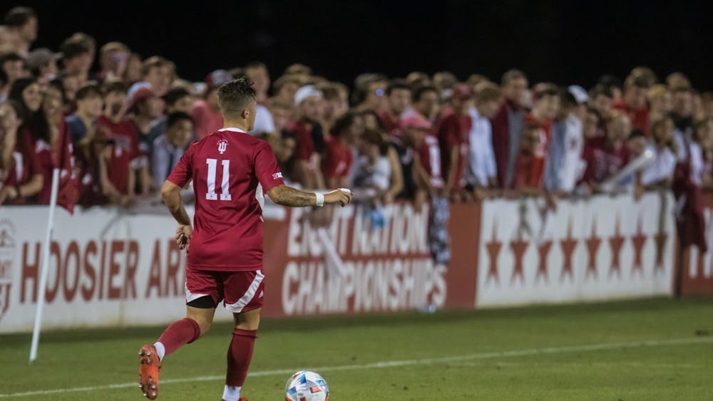 Then-enior Nyk Sessock dribbles the ball on September 3rd, 2021, at Bill Armstrong Stadium. Indiana men's soccer announced three new freshmen players Tuesday in the incoming 2023 recruiting class set to join the team. 