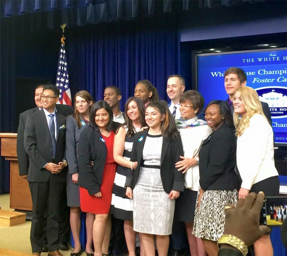 Chelsea Faver, second from the left, stands accompanied by the other White House "Foster Care Youth Champions of Change".  The honor recognizes foster youth who have gone on to give back to their communities.