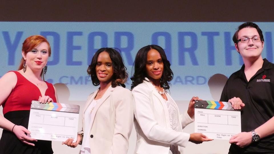 Heather Owens, left, Eli Bevins, Lu Bevins and Kevin Carpenter participate the CMF IU Screening and red Carpet event at the Buskirk-Chumley Theatre. The team won the Jury award for "My Dear Arthur."