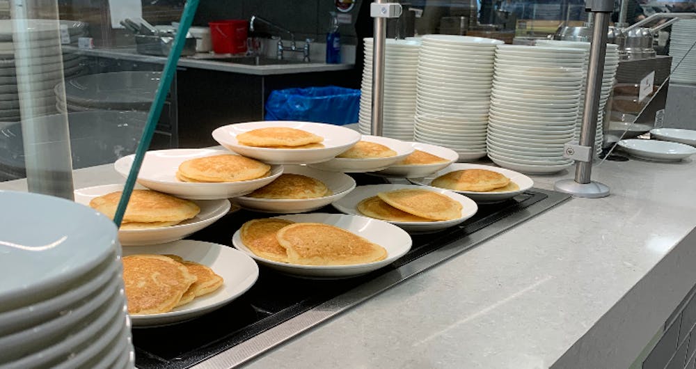 <p> Pancakes are served for breakfast April 2, 2023, at McNutt Dining Hall.</p>