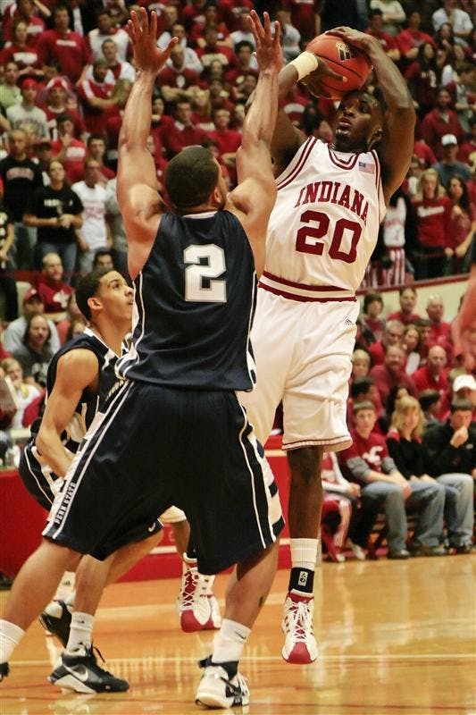 Freshman guard Nick Williams takes a jump shot during the Hoosiers 65-55 loss to Penn State Saturday night at Assembly Hall.