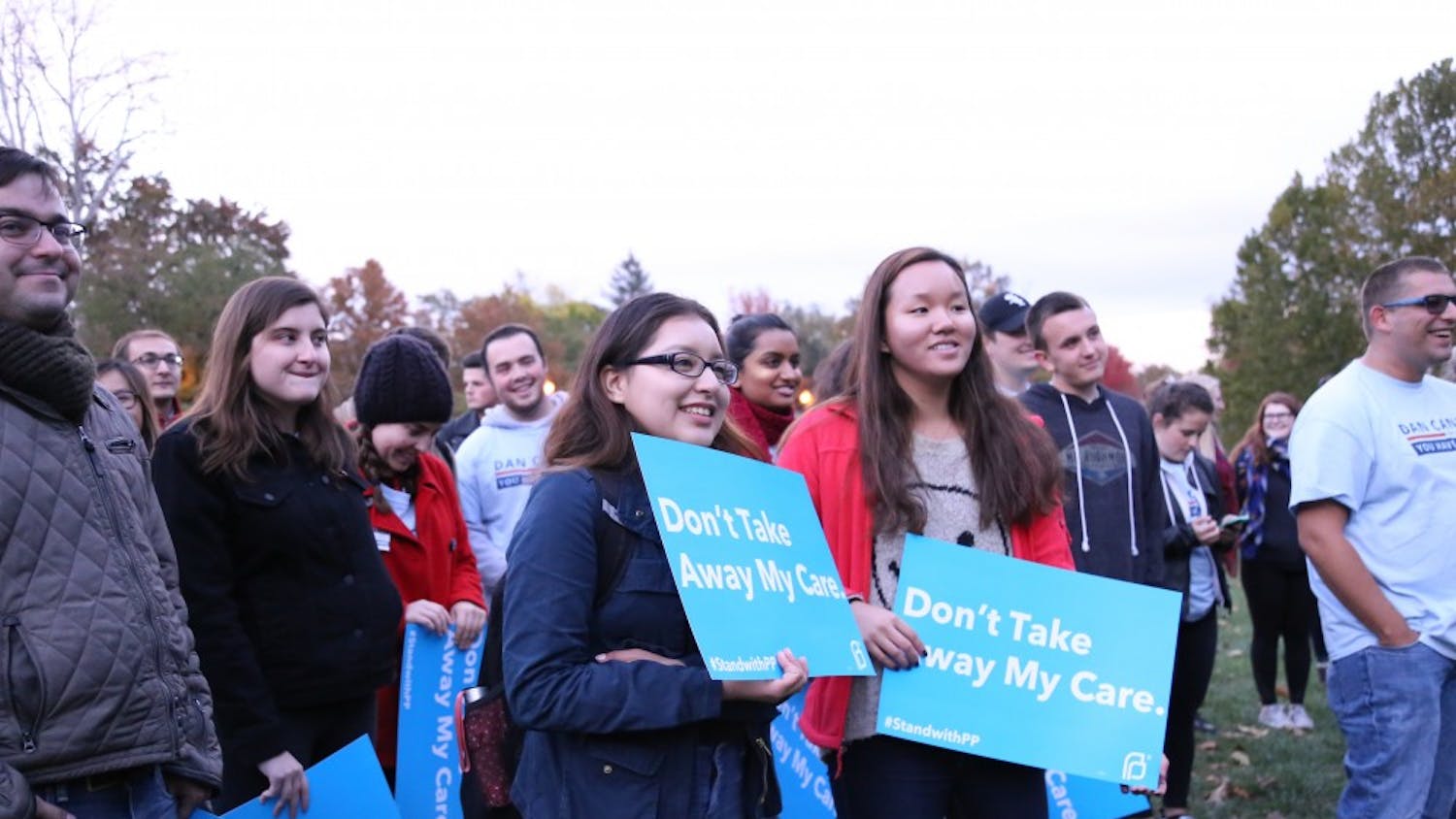 IU Democrats at IU participate in the Reproductive Rights Rally Wednesday evening. Participants rallied in Dunn Meadow to listen to speeches about reproductive rights.