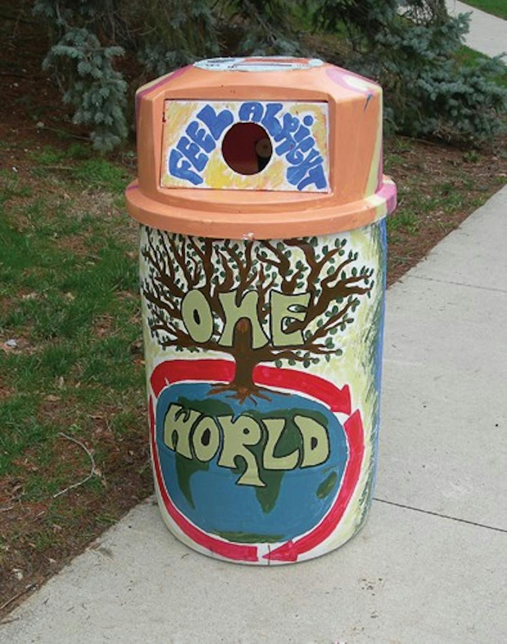 COURTESY PHOTOIU is now displaying colorful, creative recycling bins around campus in order to promote and encourage students to recycle whenever possible.           