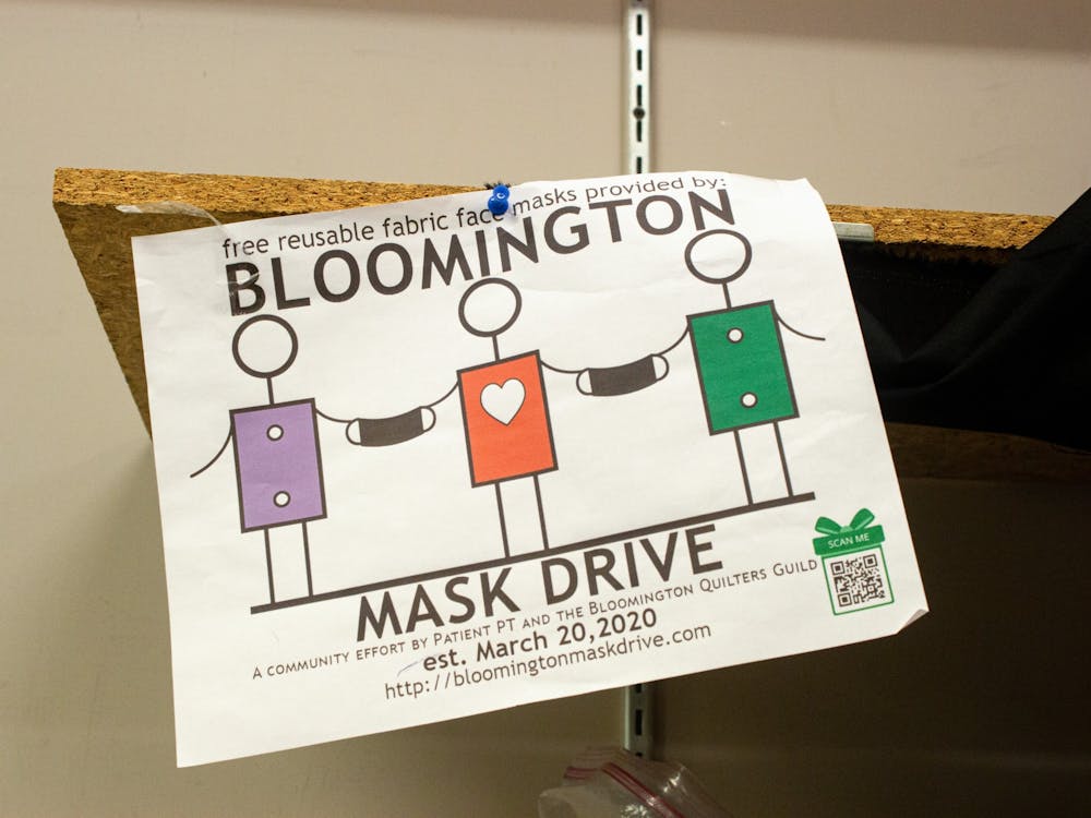 The Bloomington Mask Drive makes free homemade masks for the Bloomington community Oct. 22, 2021, at the College Mall. The organization was started March 20, 2020, by co-founders Nola Hartman and Kelly Clark. The Bloomington Mask Drive has made more than 74,000 masks since it was founded. 