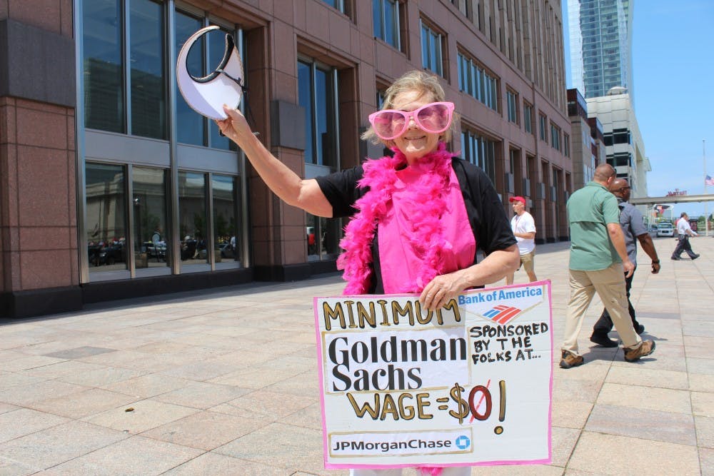 Ann Wright, 70, is protesting with Code Pink: Women for Peace and Veterans for Peace in Cleveland at the Republican National Convention. Wright, however, said she is with "Billionaires for Trump," and aims to send a satirical message referencing big banks and corporate America's role in political campaigns.