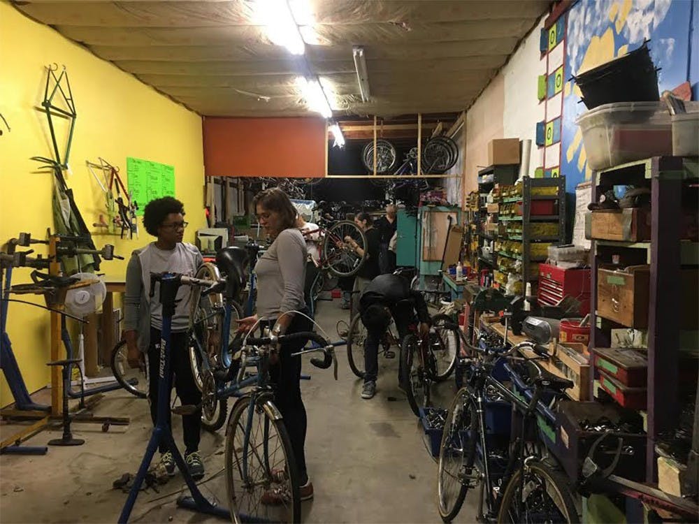 The Bloomington Community Bike Project has Ladies' Night each Thursday as a way of giving women a chance to learn about bike repair in a relaxed environment.  