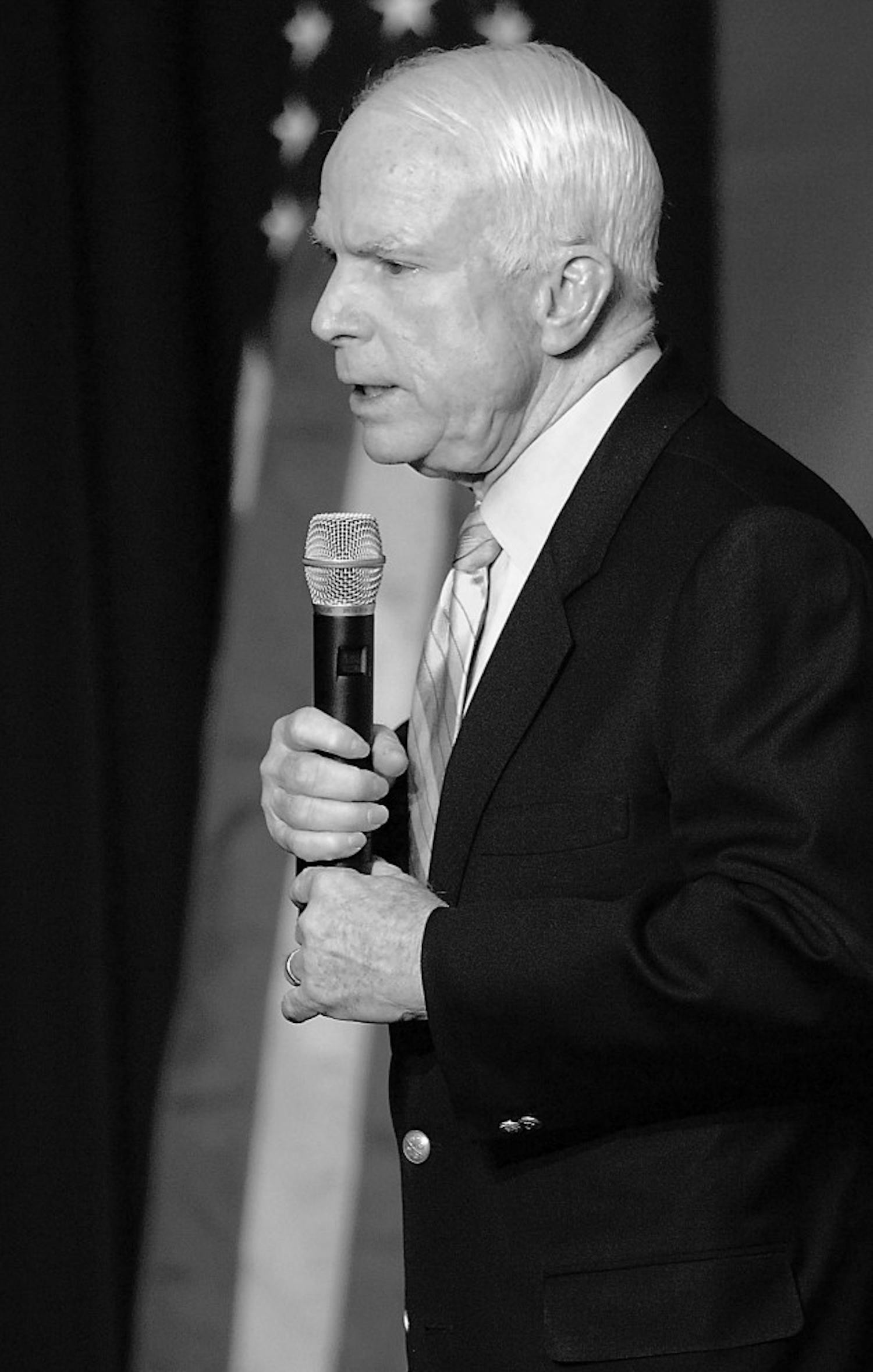 Republican presidential hopeful, Sen. John McCain, R-Ariz., addresses the crowd during a town hall meeting in Indianapolis, Friday.