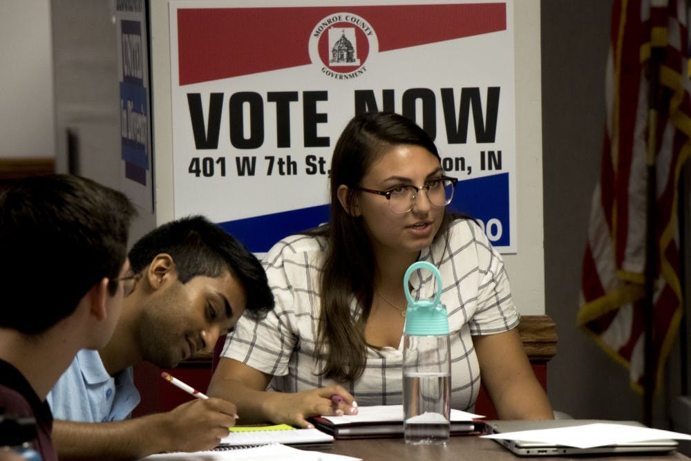<p>A student takes notes as Drew Ficociello, IU Student Government chief of staff, speaks at an IUSG executive branch meeting Sept. 10 at the Indiana Memorial Union. ﻿IUSG will have elections for 61 congressional seats Oct. 1 and 2.</p>
