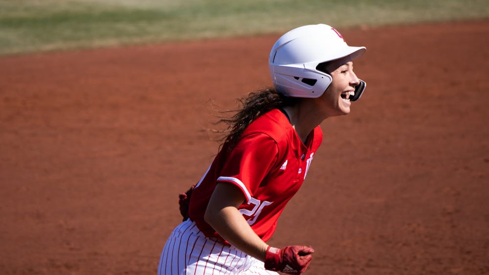 Junior outfielder Cora Basset rounds the bases after hitting her second of 2 homeruns against Western Illinois University on March 5, 2022. IU swept the weekend tournament winning all four games.
