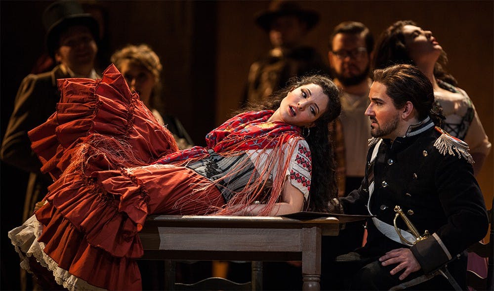 Patricia Illera and Justin Stolz perfrom their roleds as Carmen and Don Jose during a dress rehearsal of the opera Carmen. The dress rehearsal took place Tuesday evening at the Musical Arts Center.