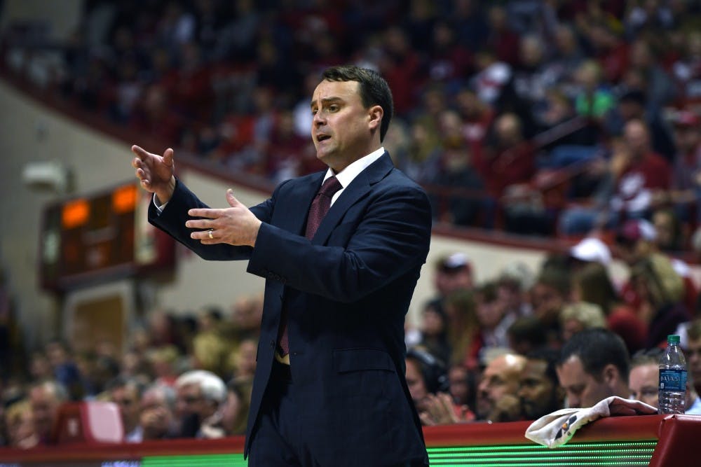 IU Coach Archie Miller directs his players against Marian on Oct. 28 in Simon Skjodt Assembly Hall. Miller is in his first year as head coach of the IU men's basketball program.