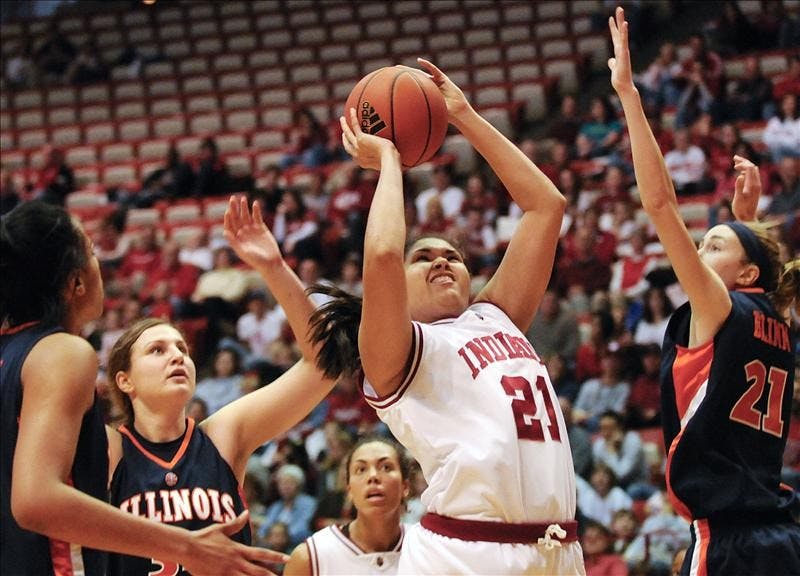 IU freshman forward Danilsa Andujar drives to the basket during the first half against Illinois Sunday at Assembly Hall. IU lost 66-59.